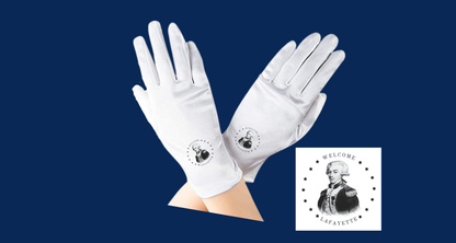 Lafayette gloves.  Gloves to commemorate Lafayette200 and the Marquis de Lafayette Regency Ball Gloves.  