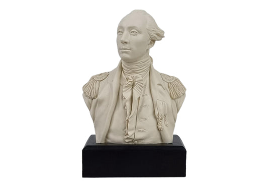 bust of Lafayette.  Bust of the Marquis de Lafayette modeled after the Jean-Antoine Houdon bust of Lafayette made from resin on a wood base hand sculpted portrait bust beautiful