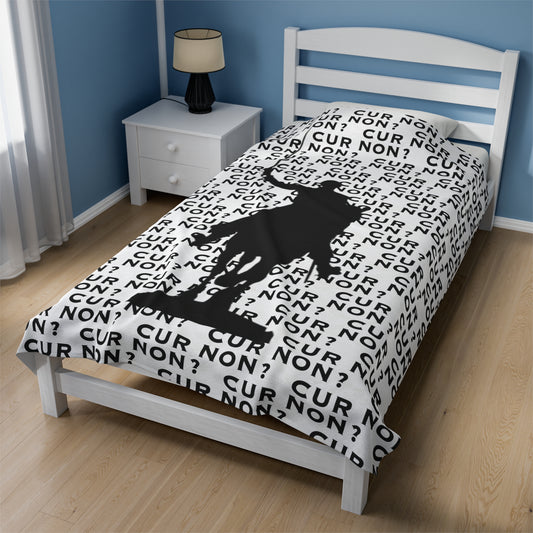 lafayette blanket Marquis de Lafayette silhouette and cur non motto on a blanket in black and white