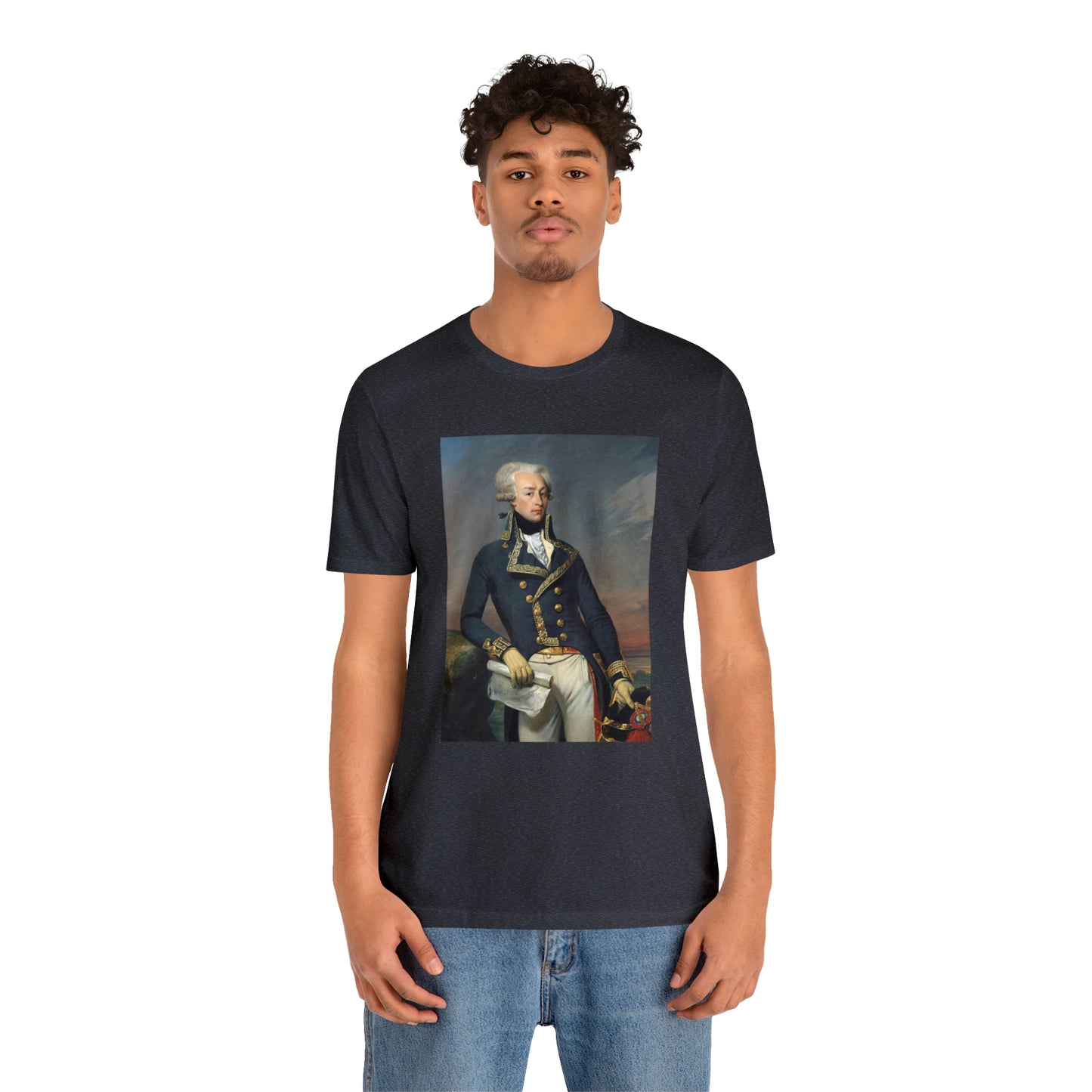 Person or people wearing Lafayette Marquis de Lafayette t-shirt with portrait painting