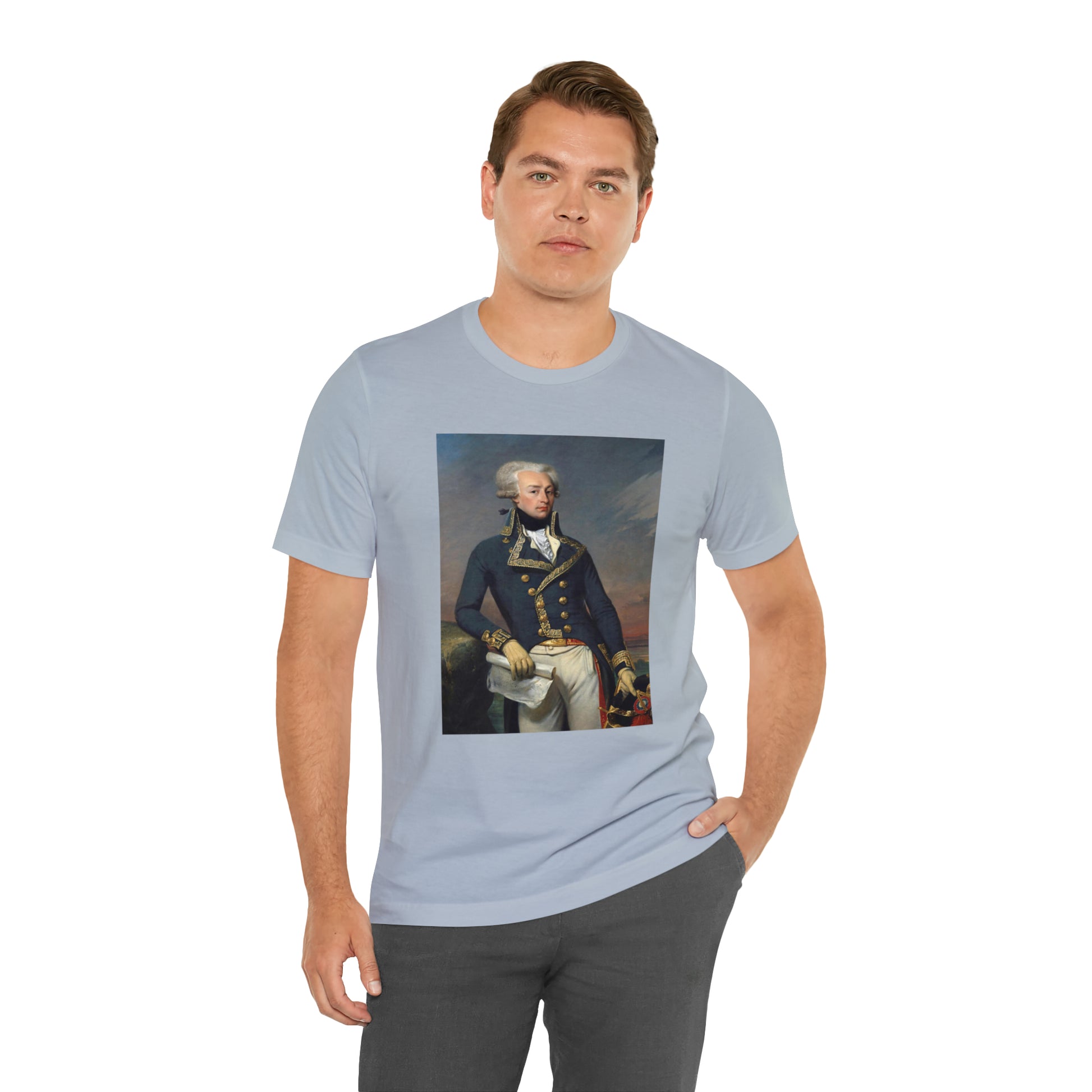 Person or people wearing Lafayette Marquis de Lafayette t-shirt with portrait painting