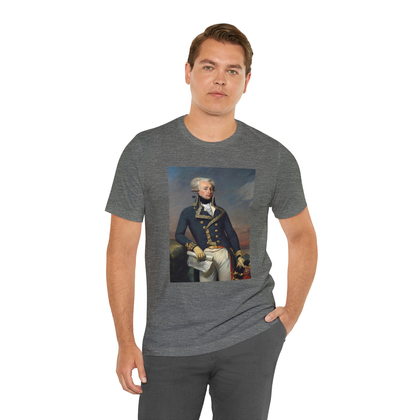 Person or people wearing Lafayette Marquis de Lafayette t-shirt with portrait painting