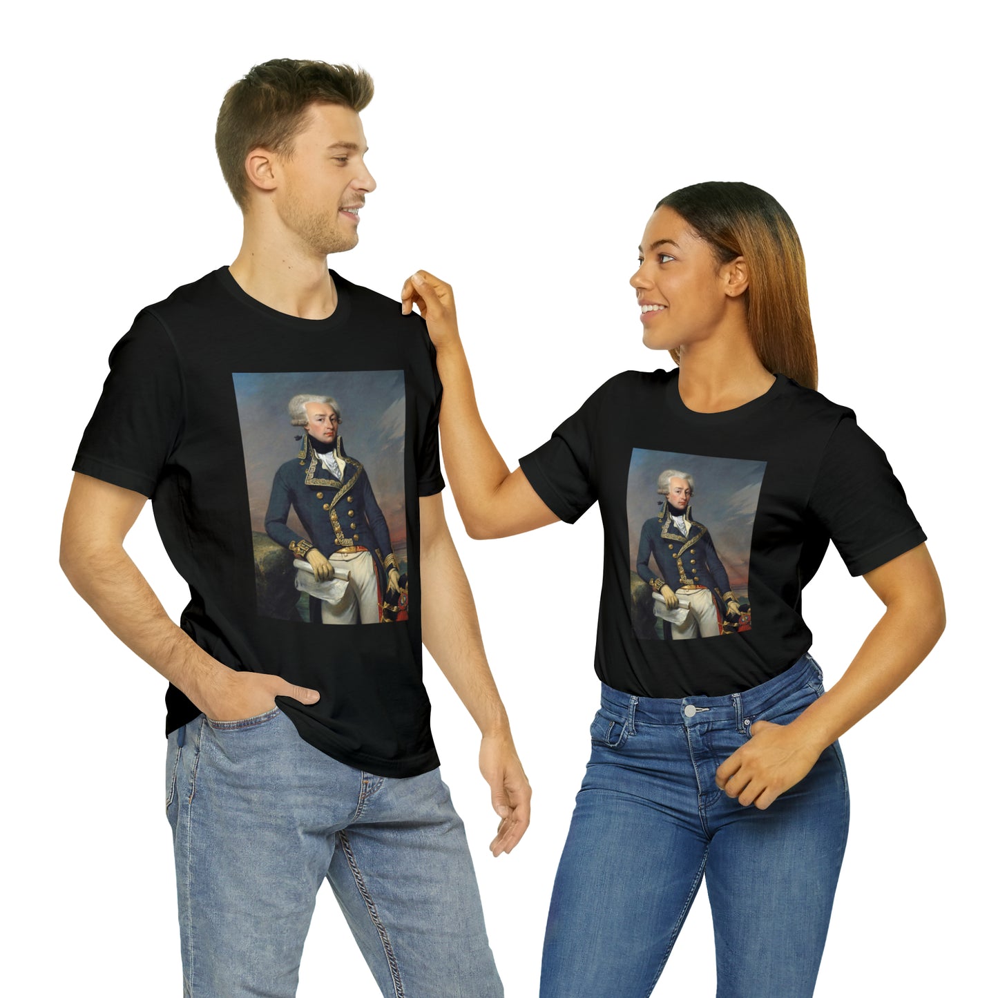 Person or people wearing Lafayette Marquis de Lafayette t-shirt with portrait painting