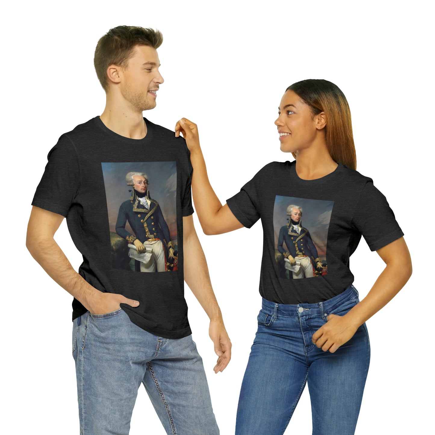 Person or people wearing Lafayette Marquis de Lafayette t-shirt with portrait painting