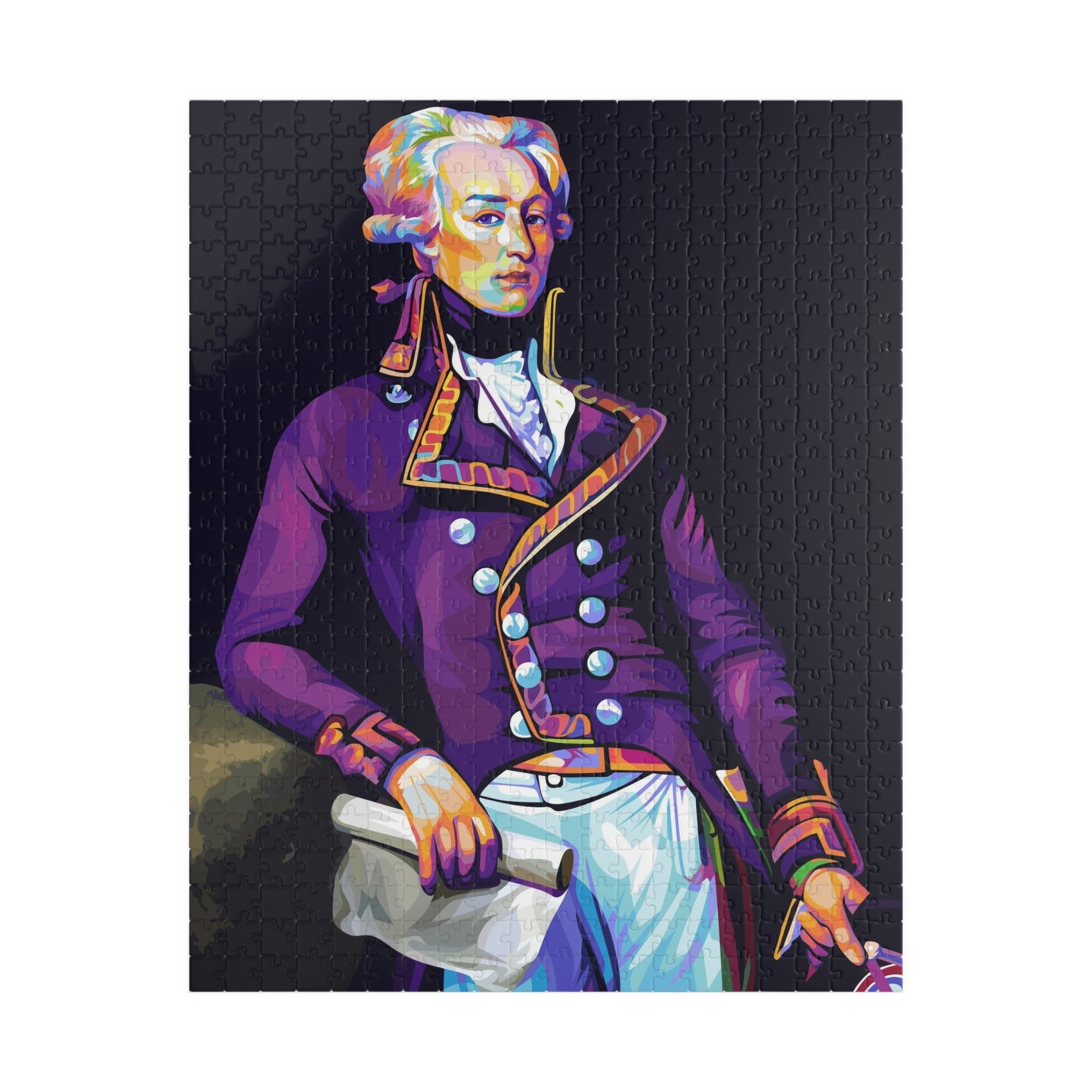 500-piece puzzle of the Marquis de Lafayette in pop art style (16"x20", 520 pieces)