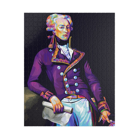 500-piece puzzle of the Marquis de Lafayette in pop art style (16"x20", 520 pieces)