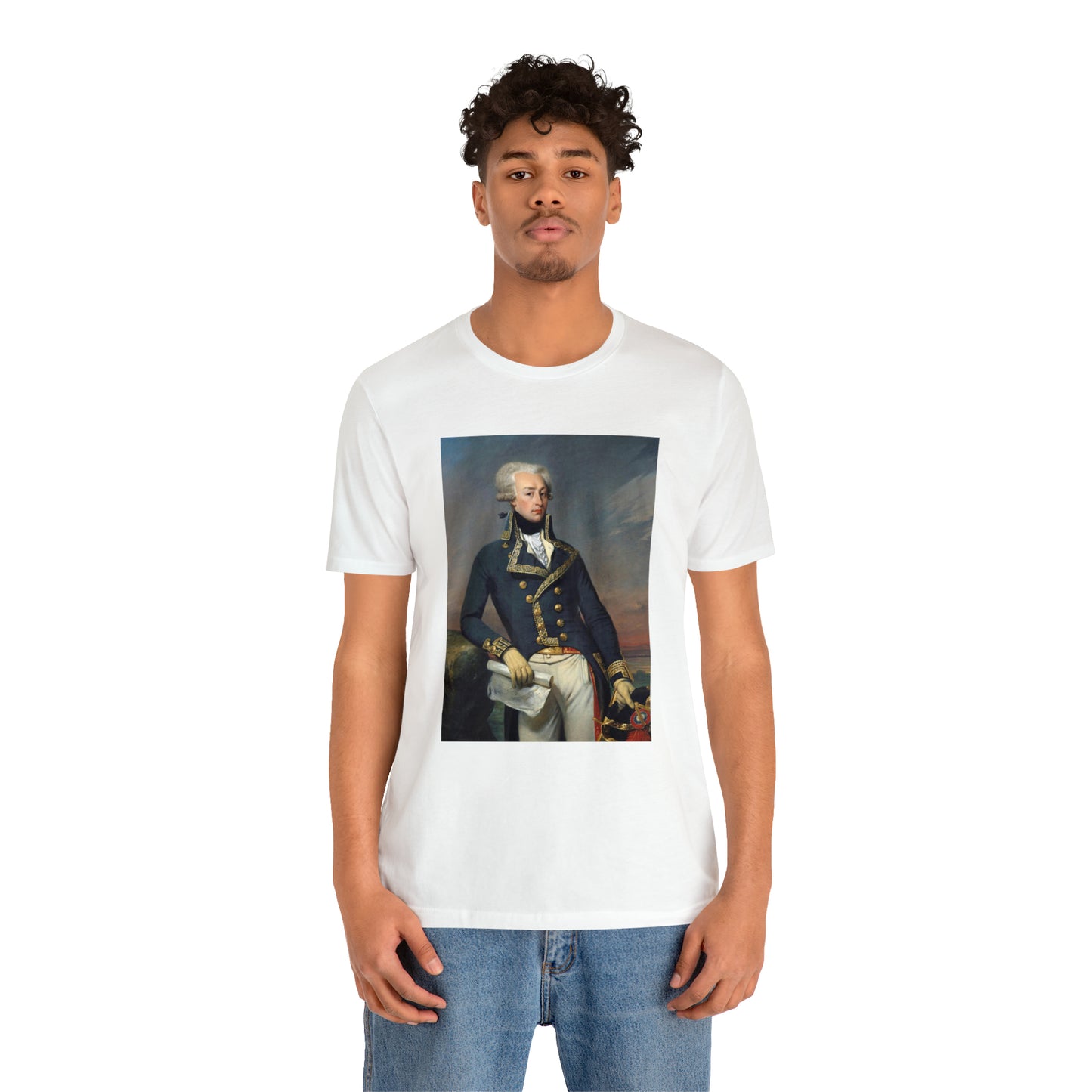 Person or people wearing Lafayette Marquis de Lafayette t-shirt with portrait painting