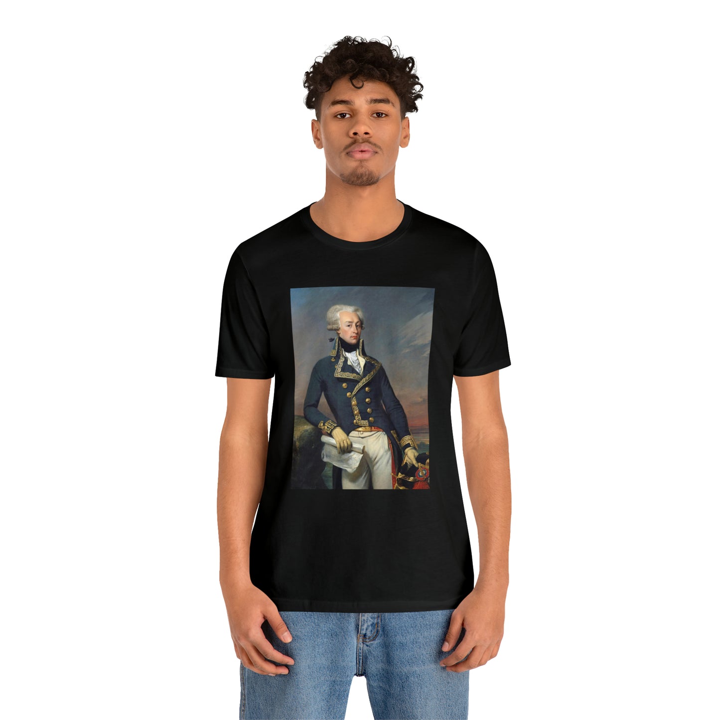 Person or people wearing Lafayette Marquis de Lafayette t-shirt with portrait painting