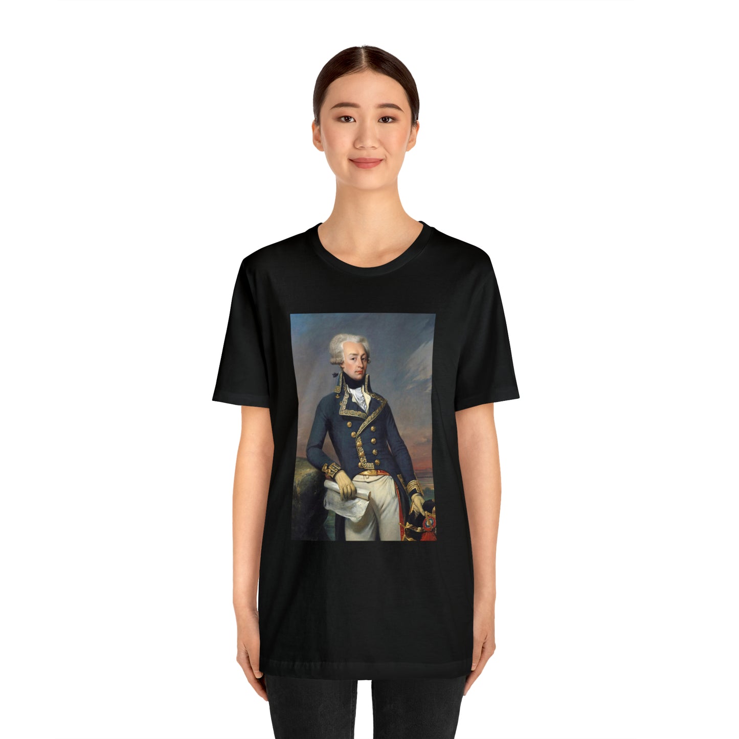 Person or people wearing Lafayette Marquis de Lafayette t-shirt with portrait painting