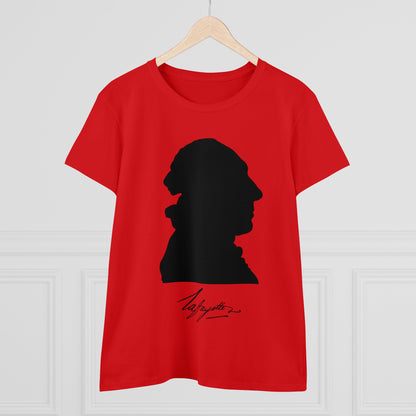 Women's Lafayette Silhouette Bust Portrait Cap Sleeves Cotton Tee - Slightly Fitted, Marquis de Lafayette, History