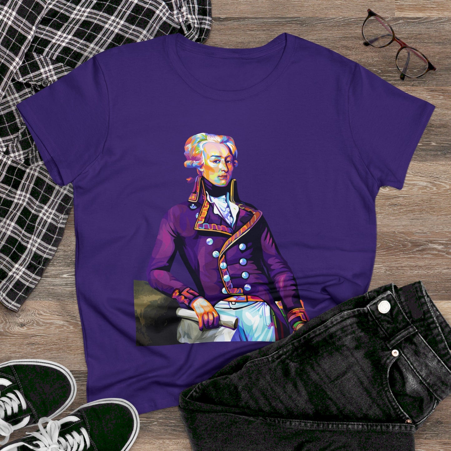 Lafayette Women's Tee Colorful Cap Sleeves Midweight Cotton - Slightly Fitted, Bicentennial, Marquis de Lafayette, History, History Teacher