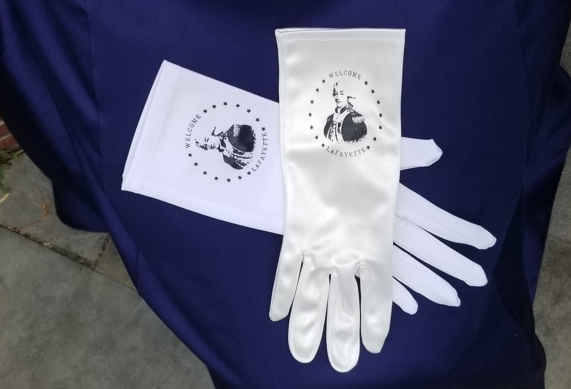 Marquis de Lafayette portrait printed on matte satin Regency Ball gloves