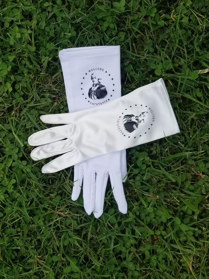 Marquis de Lafayette portrait printed on matte satin gloves.Lafayette gloves. Gloves to commemorate Lafayette200 and the Marquis de Lafayette Regency Ball  Gloves.