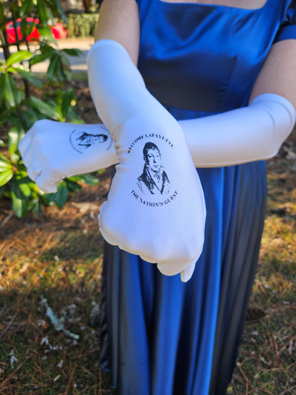 Welcome Lafayette Long Formal Celebration Gloves - 1820's Gentleman Lafayette with Welcome Lafayette Emblem