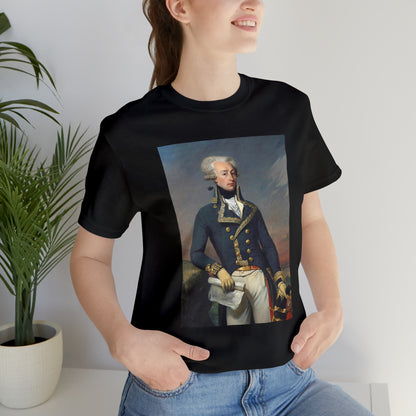 Person or people wearing Lafayette Marquis de Lafayette t-shirt with portrait painting