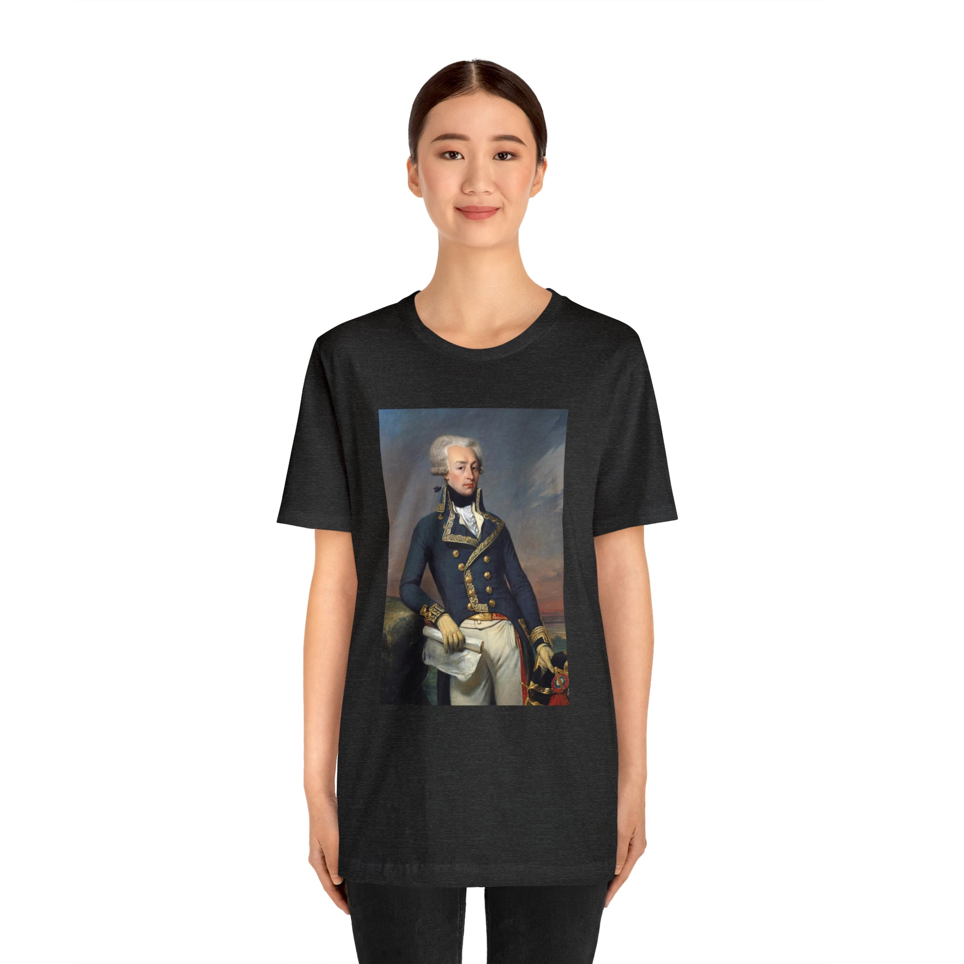 Person or people wearing Lafayette Marquis de Lafayette t-shirt with portrait painting