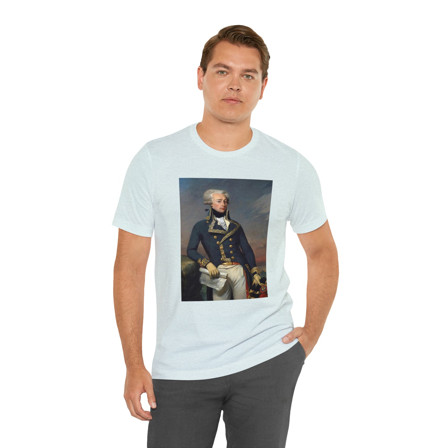 Person or people wearing Lafayette Marquis de Lafayette t-shirt with portrait painting