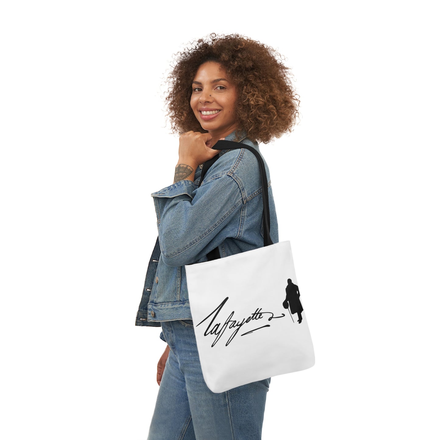 Lafayette Canvas Tote Bag - White bag, black design