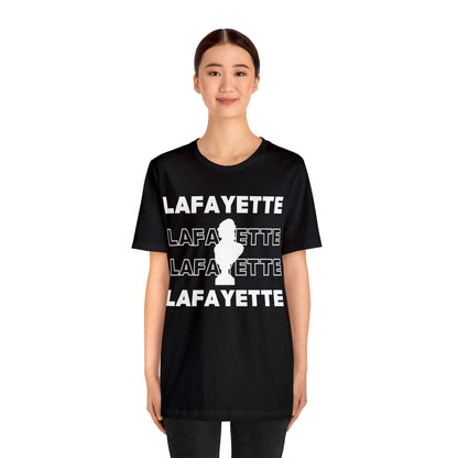 Lafayette Bust Silhouette Over White Letters - Unisex Jersey Short Sleeve - The Nation's Guest, Marquis de Lafayette