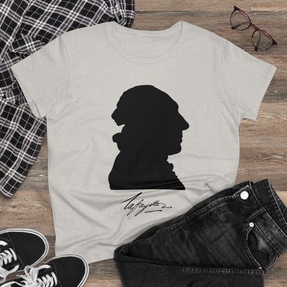 Women's Lafayette Silhouette Bust Portrait Cap Sleeves Cotton Tee - Slightly Fitted, Marquis de Lafayette, History