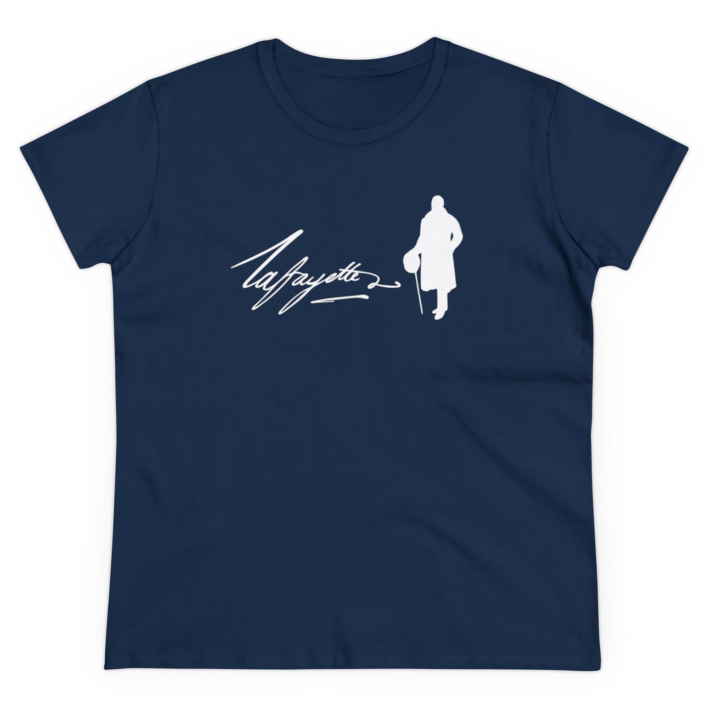 Two-sided Lafayette Women's Tee Silhouette Signature Cap Sleeves Midweight Cotton - Slightly Fitted - Quote on Back, Bicentennial, Marquis