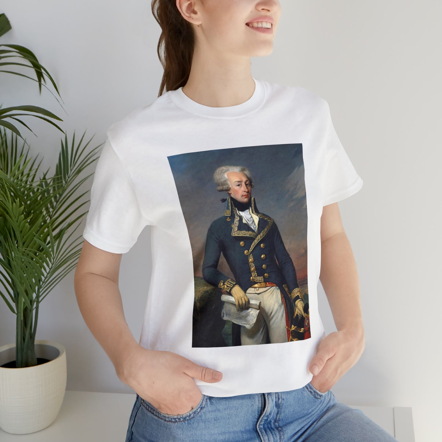 Person or people wearing Lafayette Marquis de Lafayette t-shirt with portrait painting