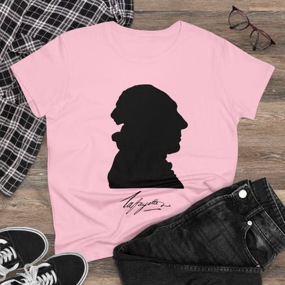 Women's Lafayette Silhouette Bust Portrait Cap Sleeves Cotton Tee - Slightly Fitted, Marquis de Lafayette, History