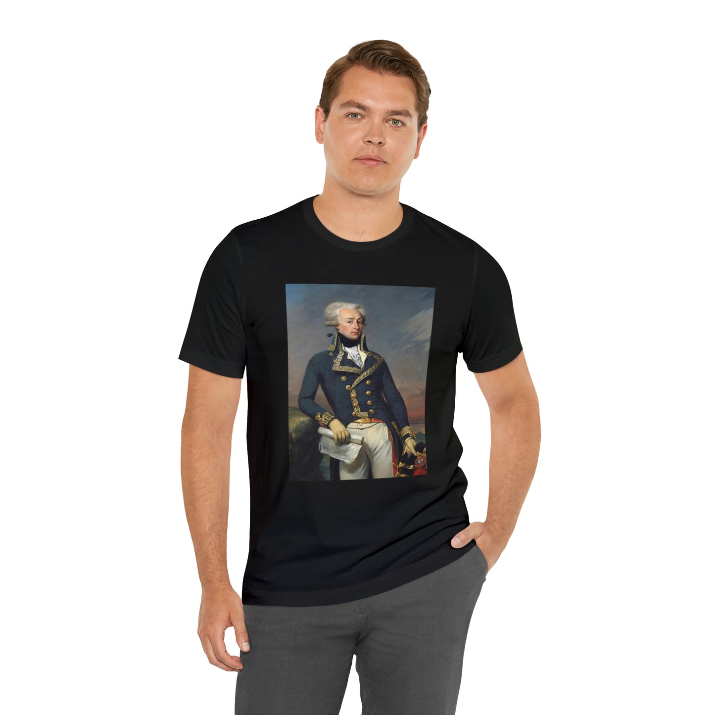 Person or people wearing Lafayette Marquis de Lafayette t-shirt with portrait painting