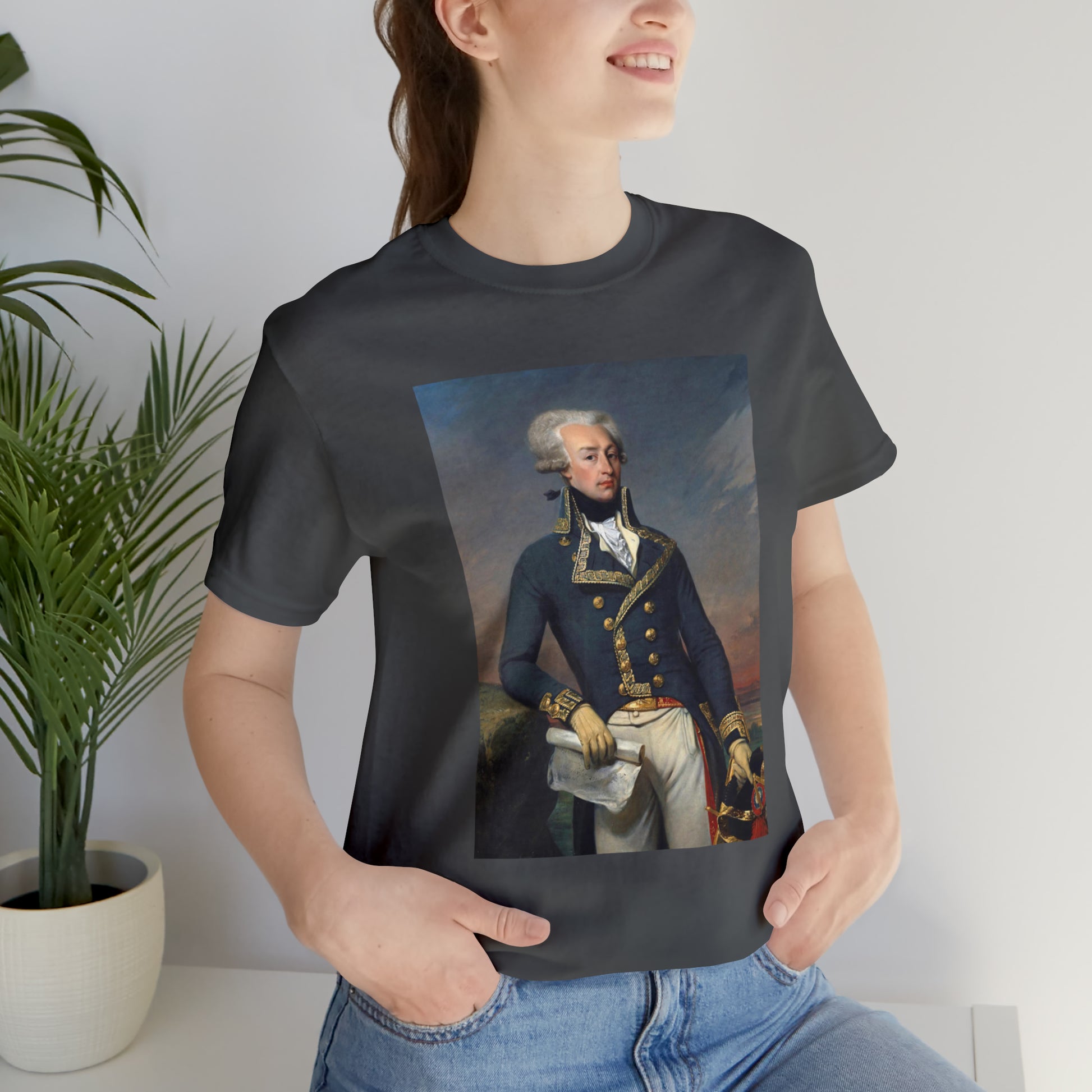 Person or people wearing Lafayette Marquis de Lafayette t-shirt with portrait painting