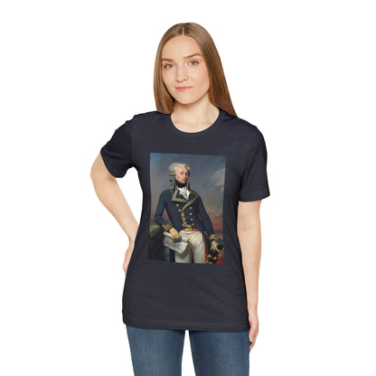 Person or people wearing Lafayette Marquis de Lafayette t-shirt with portrait painting