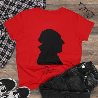 Women's Lafayette Silhouette Bust Portrait Cap Sleeves Cotton Tee - Slightly Fitted, Marquis de Lafayette, History