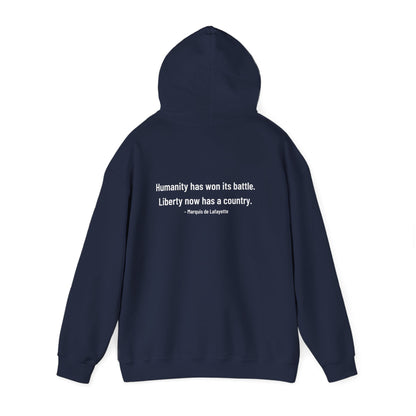 Two-Sided Marquis de Lafayette Classic Unisex Heavy Blend Hooded Sweatshirt With Quote