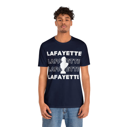Lafayette Bust Silhouette Over White Letters - Unisex Jersey Short Sleeve - The Nation's Guest, Marquis de Lafayette