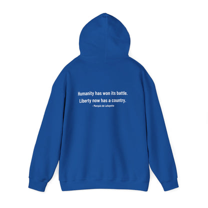Two-Sided Marquis de Lafayette Classic Unisex Heavy Blend Hooded Sweatshirt With Quote