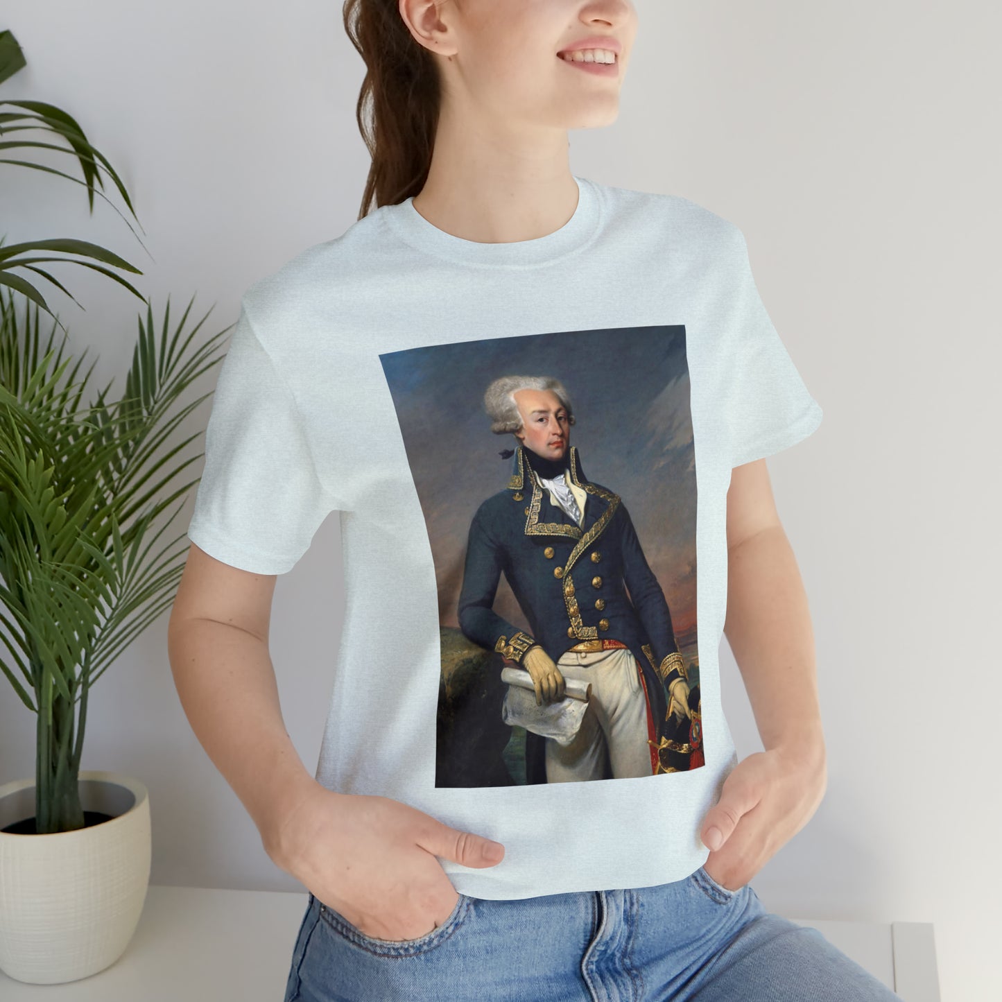 Person or people wearing Lafayette Marquis de Lafayette t-shirt with portrait painting