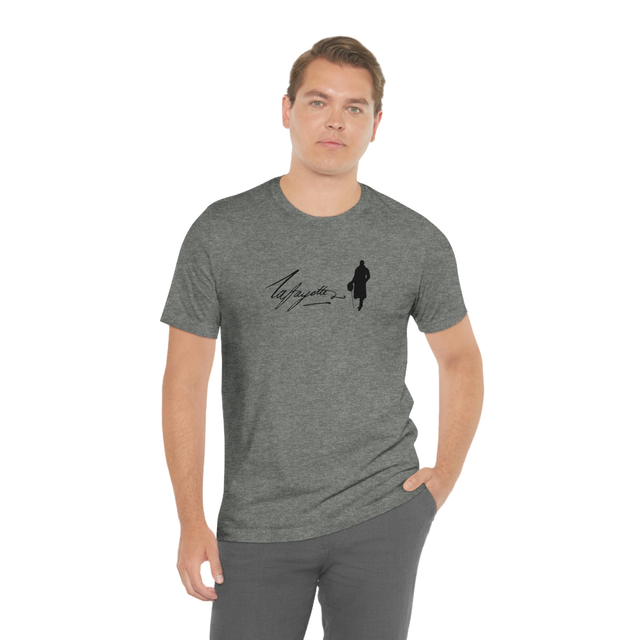 Marquis de Lafayette Two-Sided Silhouette Signature Unisex Short Sleeve Tee  - Quote on Back